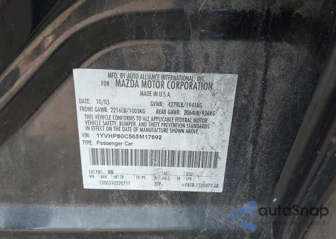2006 Mazda Mazda6 I Grand Touring from USA, damaged, VIN 1YVHP80C565M17692